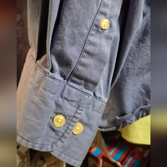 Lands' End Men's Casual Blue Button Down Shirt - Picture 3 of 9